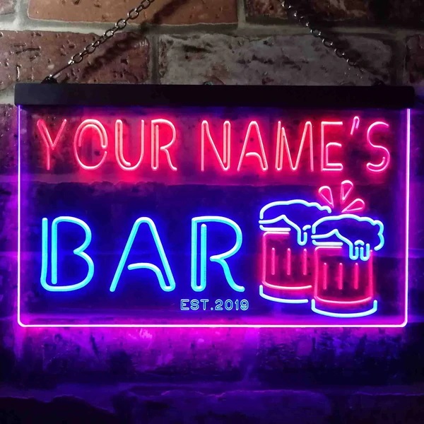 Personalized Beer Mugs Bar Dual LED Neon Light Sign